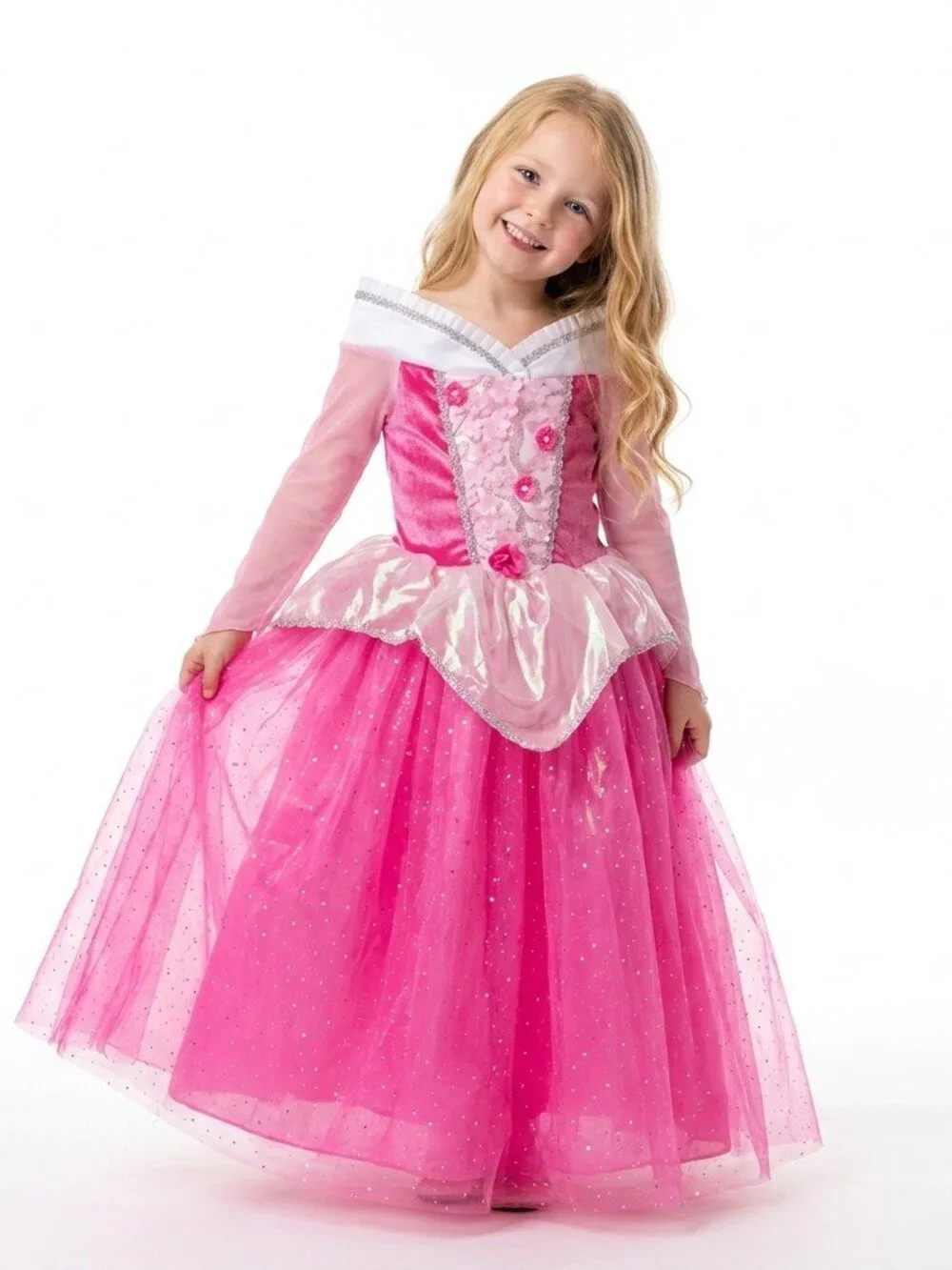 Sleeping Beauty Inspired Pink Princess Dress Stretch Top Sparkle Tulle Party